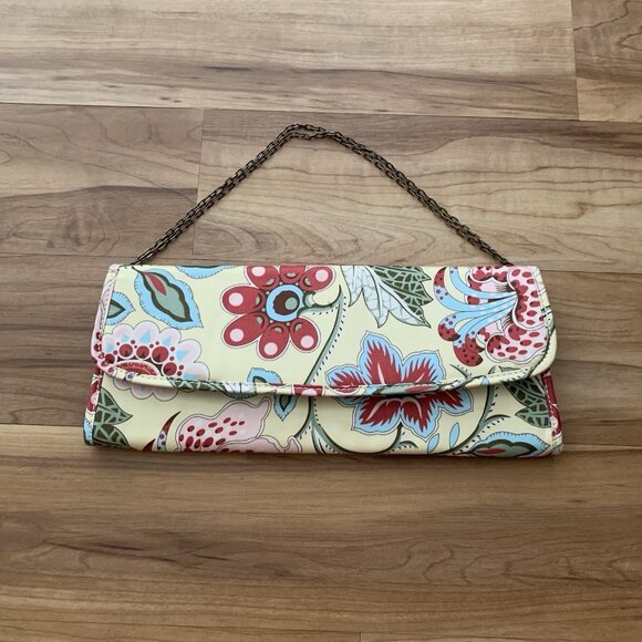 Amy Butler for Kalencom Clutch Purse w/ Chain Floral Yellow Organic Cotton - Picture 1 of 14